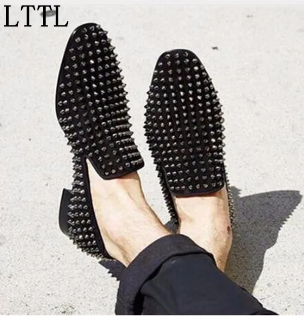 

Newest 2019 Fashion Black Silver Rivets Stud Wedding Mens Shoes Fashion Spikes Dandelion Flats Casual Leather Loafers Shoes