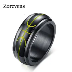 ZORCVENS 2019 Новая мода 8 мм черный баскетбольный символ вращающееся кольцо из нержавеющей стали для мужчин