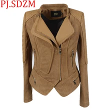 Европейские женские тонкие Куртки из искусственной кожи, женские короткие пальто верблюжьего цвета, большие размеры, облегающие куртки, уличная мода, звездный стиль, верхняя одежда