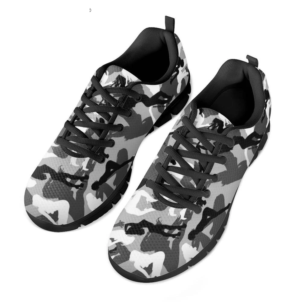 INSTANTARTS Белый Серый Армейский Камуфляжный принт спортивная обувь для женщин и мужчин дышащие летние кроссовки на шнуровке Уличная обувь для бега