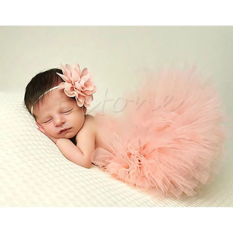 Милая мягкая юбка-пачка для новорожденных девочек и повязка на голову, наряд для фотосессии - Цвет: 1
