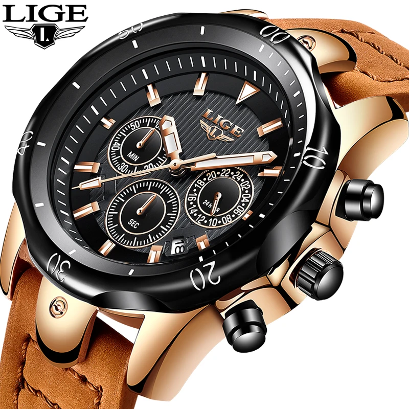 

2018 New LIGE Watches Mens Business Fashion Top Luxury Brand Watch Men military Sport Waterproof Leather Watch Relogio Masculino