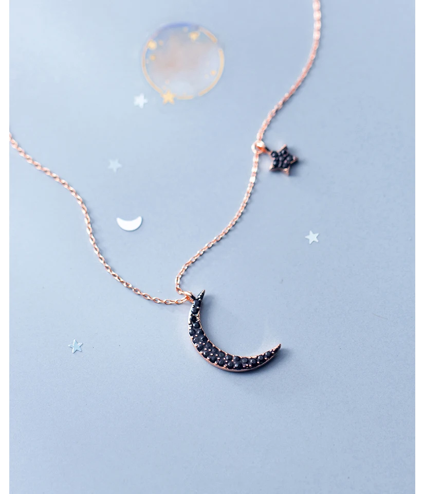 New Minimalist Jewelry Women's Fashion 925 Sterling Silver Moon Star Pendant Chokers Necklace Girl Lady Collier Argent 925 Vrai (1)