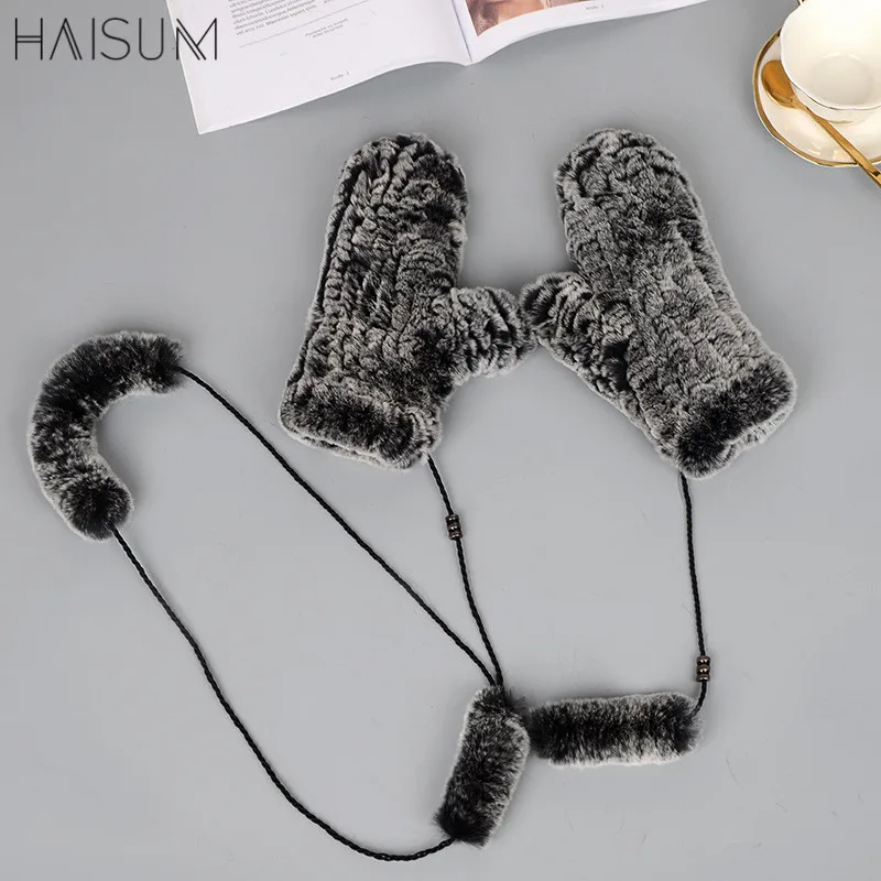 

Rex rabbit hair knitted gloves warm winter knitted lady fur neck gloves lovely paws MZ102