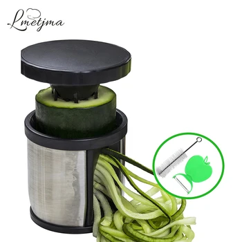 

LMETJMA Manual Spiralizer Vegetable Slicer Stainless Steel Spiral Cutter With Cleaning Brush Zoodle Maker Kitchen Gadgets LK0005
