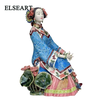 

Folk Art Porcelain Ceramic Traditional Chinese Lady Figurine Collection Vivid and Elegant Handcraft for Gift