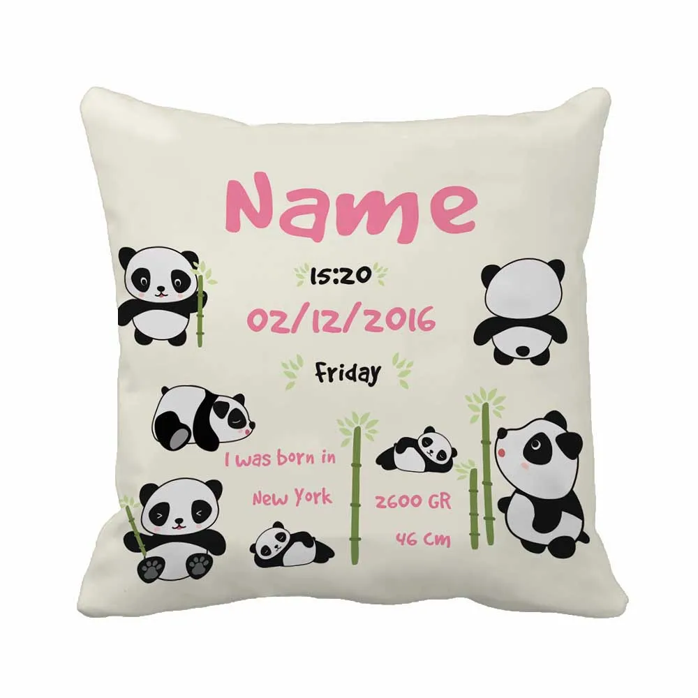 

Pink Cushion Cover Custom Baby Information Pillowcase Decorative Covers Pillow Case Personalized Gift Cute Pandas