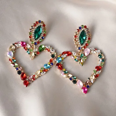 Дизайн блестящее сердце со стразами Подвеска Висячие серьги для женщин ювелирные изделия Модные массивные серьги аксессуары - Окраска металла: multicolor