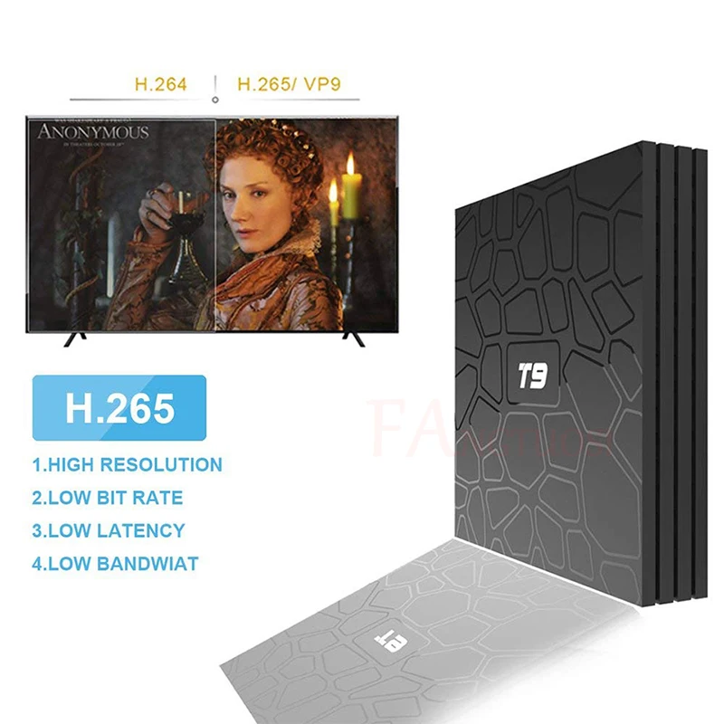 FANGTUOSI T9 TV Box Android 8,1 4 GB 32 GB 64 GB Smart TV Rockchip RK3328 1080 p H.265 4 K Google Netflix, Youtube reproductor de medios - 3