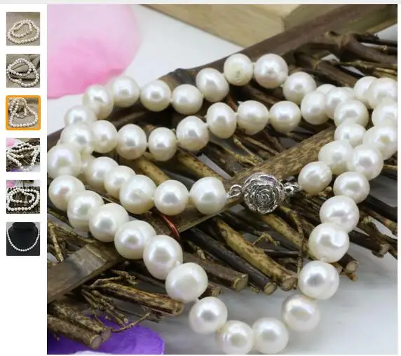 

Charms chain necklace mother s white natural 8-9mm cultured pearl beads choker colla