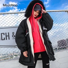 MOJONOO Korean Elegant Long Winter Jacket Women With Fur Hood Autumn Parkas 2017 Loose Warm Parkas Coat Manteau Femme Hiver