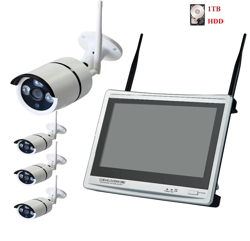 

4CH 12.5 Inch LCD Screen Wireless Surveillance 720P ip camera NVR System cctv kit 30M IR Wifi IP Camera System HDD optional