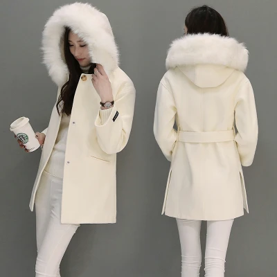 Зимняя мода приталенное женское белое корейское пальто с капюшоном искусственная шерсть куртка размера плюс длинный плащ Женское пальто - Цвет: Rice-white cotton