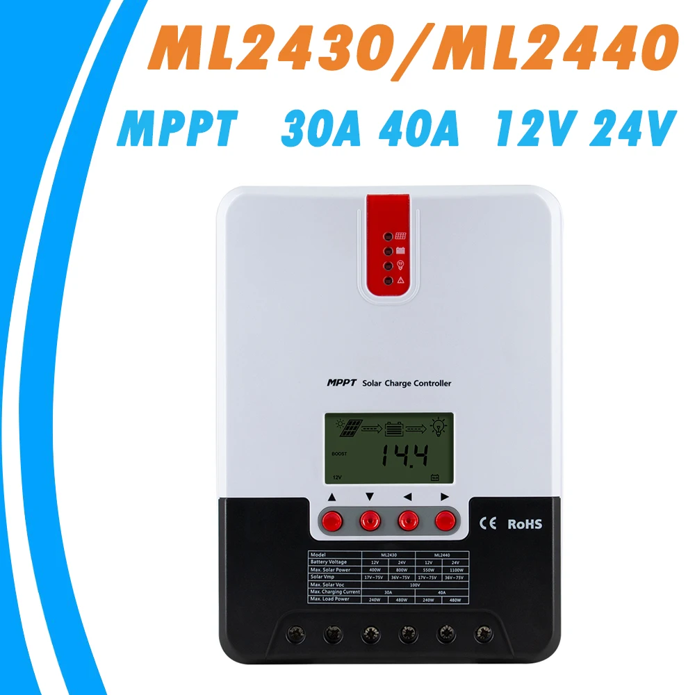 MPPT Солнечное зарядное устройство и контроллер зарядного устройства 40A 30A LCD Max 100В