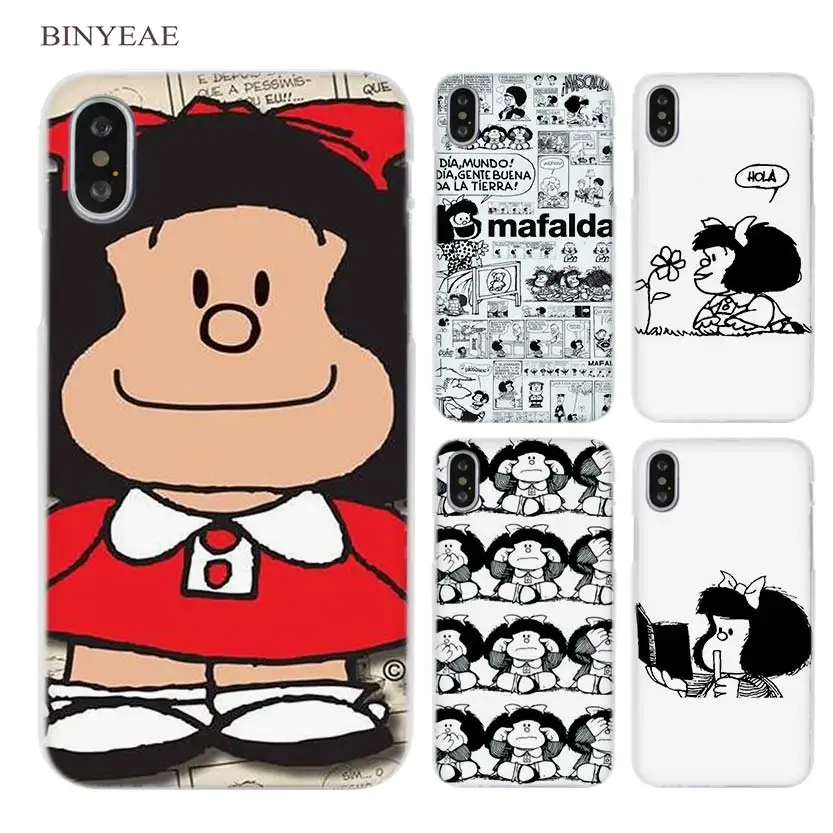 

BINYEAE Mafalda Clear Cell Phone Hard Case Cover for iPhone X 6 6s 7 8 Plus 5 5s SE 5c 4 4s