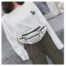 Поясные сумки Для женщин заклепки поясная сумка Пояс Сумка женская мини сумки груди Высокое качество Pu кожа сумки на ремне Bolsa