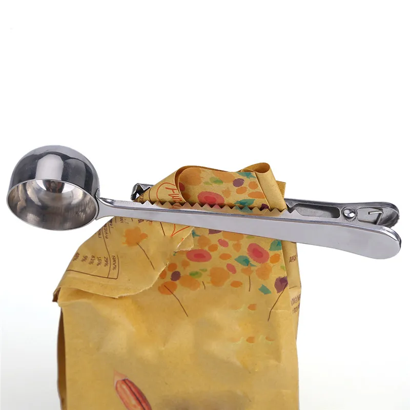 

Stainless Steel Coffee Scoop With Bag Sealing Clip 1 Cup Ground Coffee Tea Measuring Spoon Kitchen Accessories Drink Tools