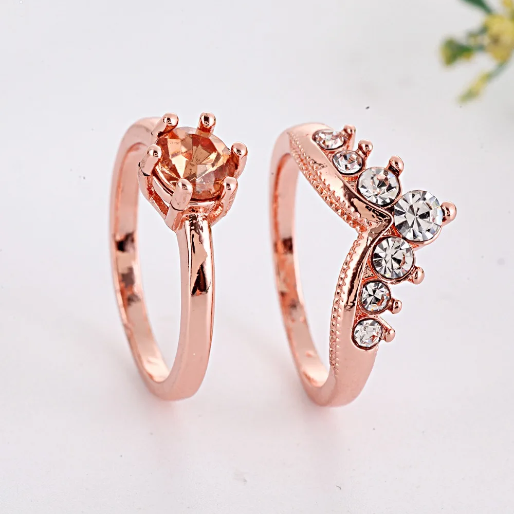 Stone Wedding Ring Set Couple Love Ring Gold Color Engagement Rings for Women Jewelry Anillos Mujer O5C029