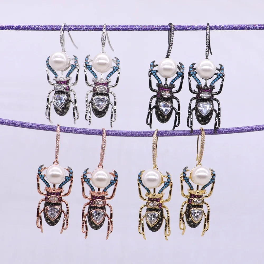 Fashion bugs earrings fashion jewelry earrings with natural shell pearls bugs inset jewelry