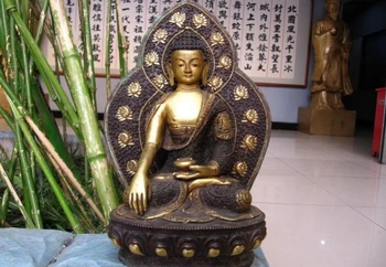 

USPS to USA S2625 9 Tibet Buddhism Temole 100% Pure Bronze Copper 24K Gold Gild Sakyamuni Buddha