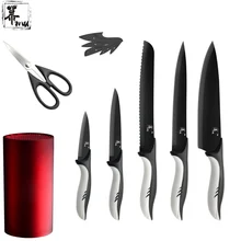 7 Pcs Set Stainless Steel Kitchen Knife 8″ 8″ 8″ 5″ 3.5″ MU Brand Cooking Tools + Red 8″ Knife Stand + Sharp Scissor Accessories