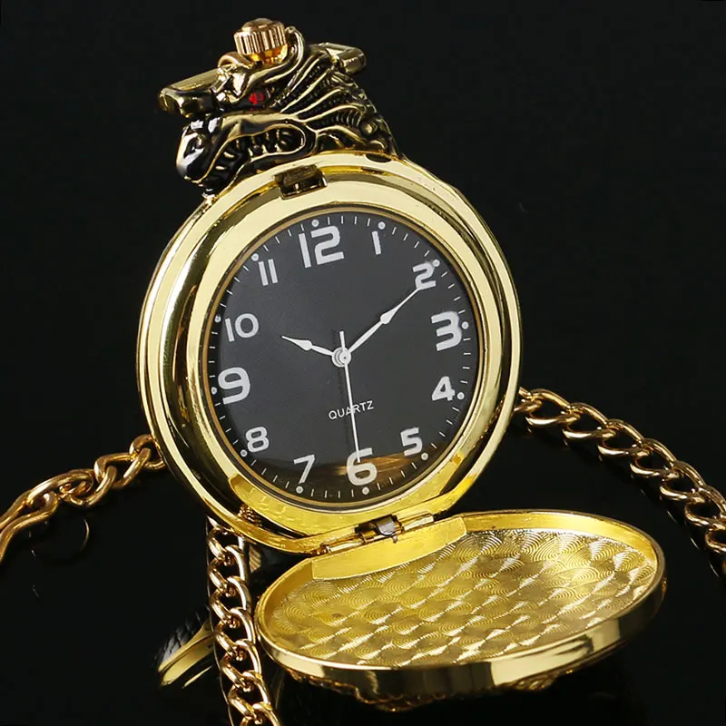 Роскошный золотой и серебряный китайский дракон дизайн карманные часы с темно-красным Цирконом короткая золотая цепочка подарок для мужчин и женщин