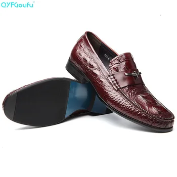 

QYFCIOUFU 2019 Classic formal shoes men Genuine Calf Leather Dress Shoe Male fashion Footwear Wedding Office crocodile shoes