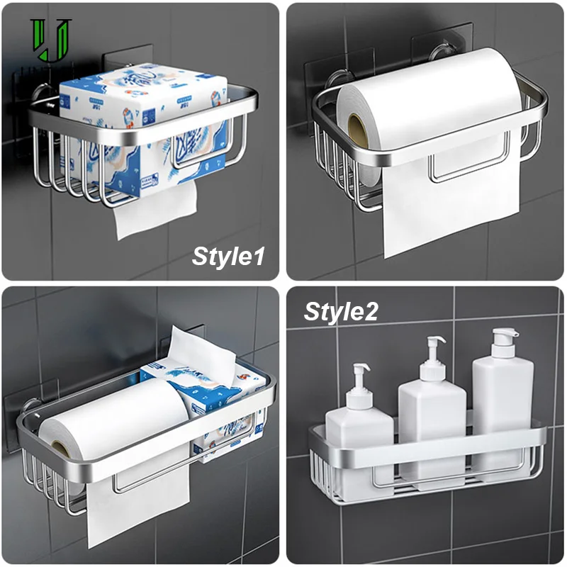 UNTIOR Stainless Steel Toilet Paper Basket Holder Wall-mounted Bathroom Kitchen Paper Tissue Box Toilet Paper Holder with Shelf