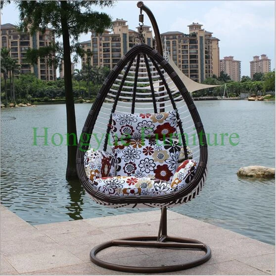 Black rattan hammock chair stand furniture with cushionsin Hanging