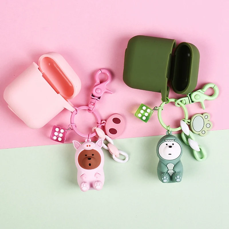 Soft Silicone Case Earphones For Apple Airpods Bluetooth Wireless Earphone Protective Skin Cover Box Cute Animal Keychain