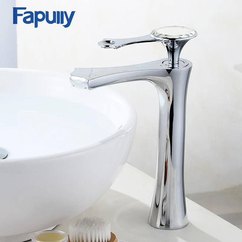 Fapully Elegant Bathroom Basin Gold Faucet Brass With Diamond Crystal