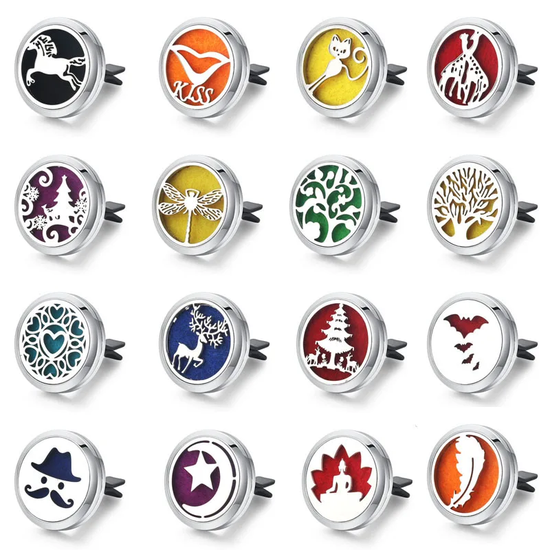 

New Car Air Diffuser Locket Tree of Life Stainless Steel Vent Freshener Car Aromatherapy Essential Oil Diffuser Perfume Necklace