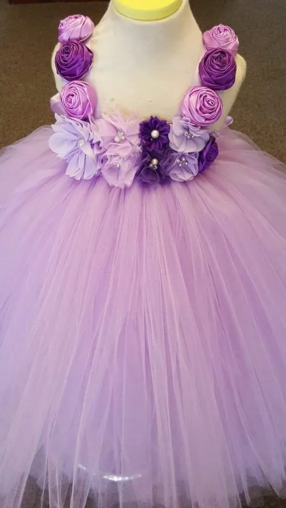 POSH DREAM Lavender Flower Girl Tutu Dress Rose Chiffon Flower Kids Lavender Dress Wedding Bridesmaid Kids Clothes for Girls