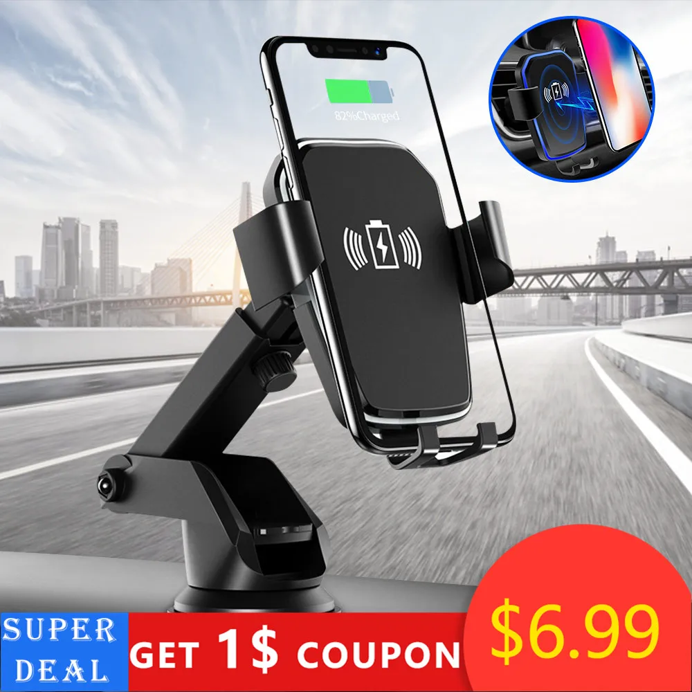 

10W Qi Car Wireless Charger For iPhone Xr X Gravity Sucker Car Phone Holder Fast Charging For Samsung S10 S9 Adjustable Mount