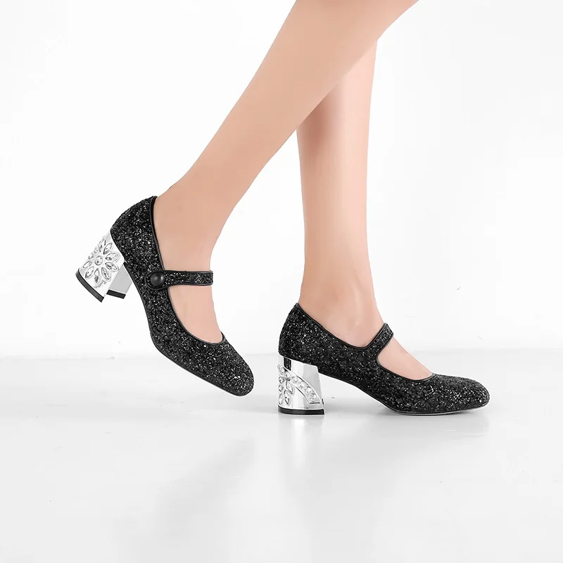 Paillettes Zvq Dehors Mode Carré Black Femmes Nouveau Peu Chaussures Printemps Haute Pompes Talons Bout Sexy 2019 En Tissu Profonde Sabot De qrx0grwU