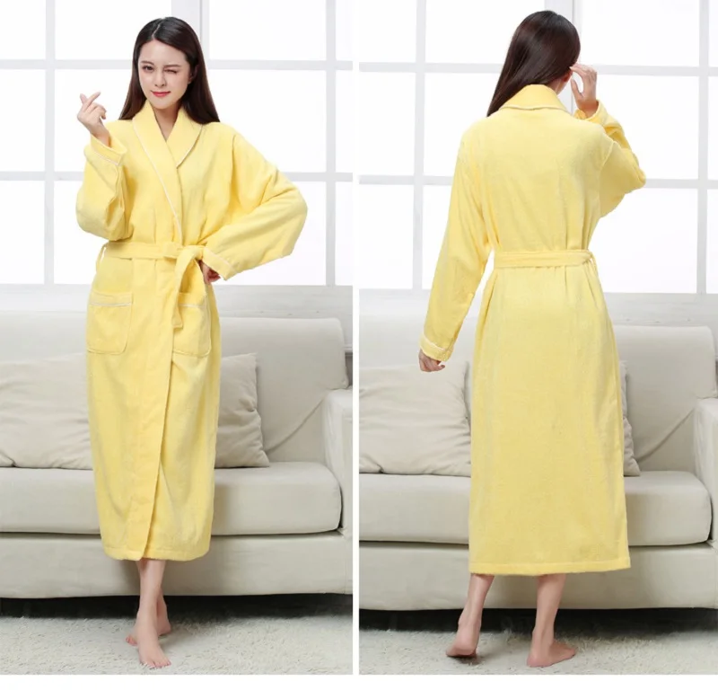 yellow cotton terry robe male female (2)