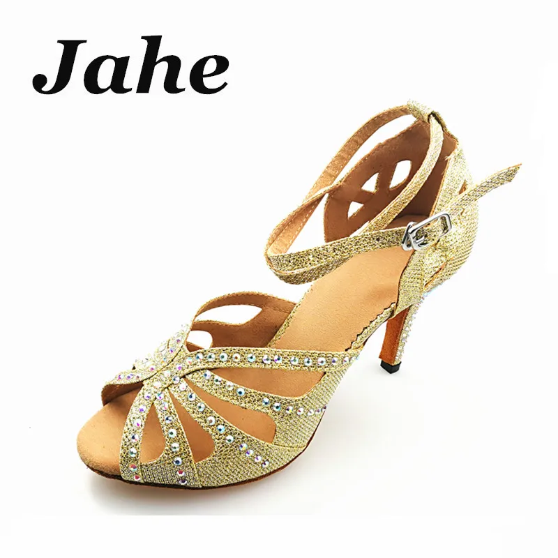 Golden Silver Ballroom Dancing Shoes for Woman Flash Cloth Collocation Shine Rhinestone Latin