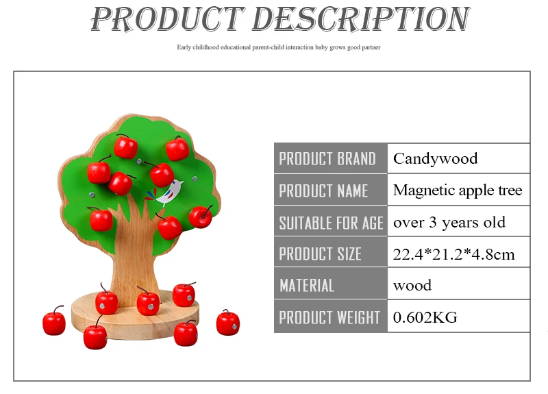 Новинка, деревянные магнитные игрушки Монтессори с яблоней, Математические Игрушки для раннего обучения, Развивающие деревянные игрушки для детей и мальчиков