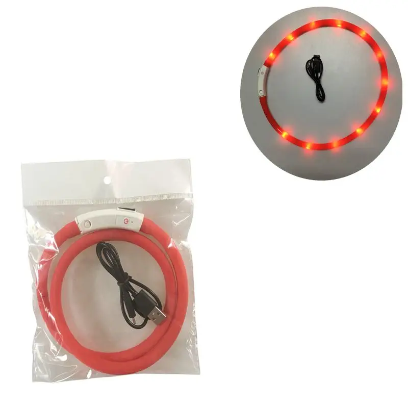Водонепроницаемый USB Перезаряжаемый светодиодный ошейник для собаки Ночная безопасность мигающие товары для домашних животных, собаки аксессуары для маленькой собаки светодиодный ошейник поводок - Цвет: Красный