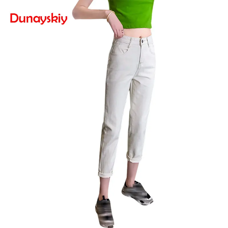 100%cotton White Jeans For Women High Waist Harem Mom Jeans Spring 2019