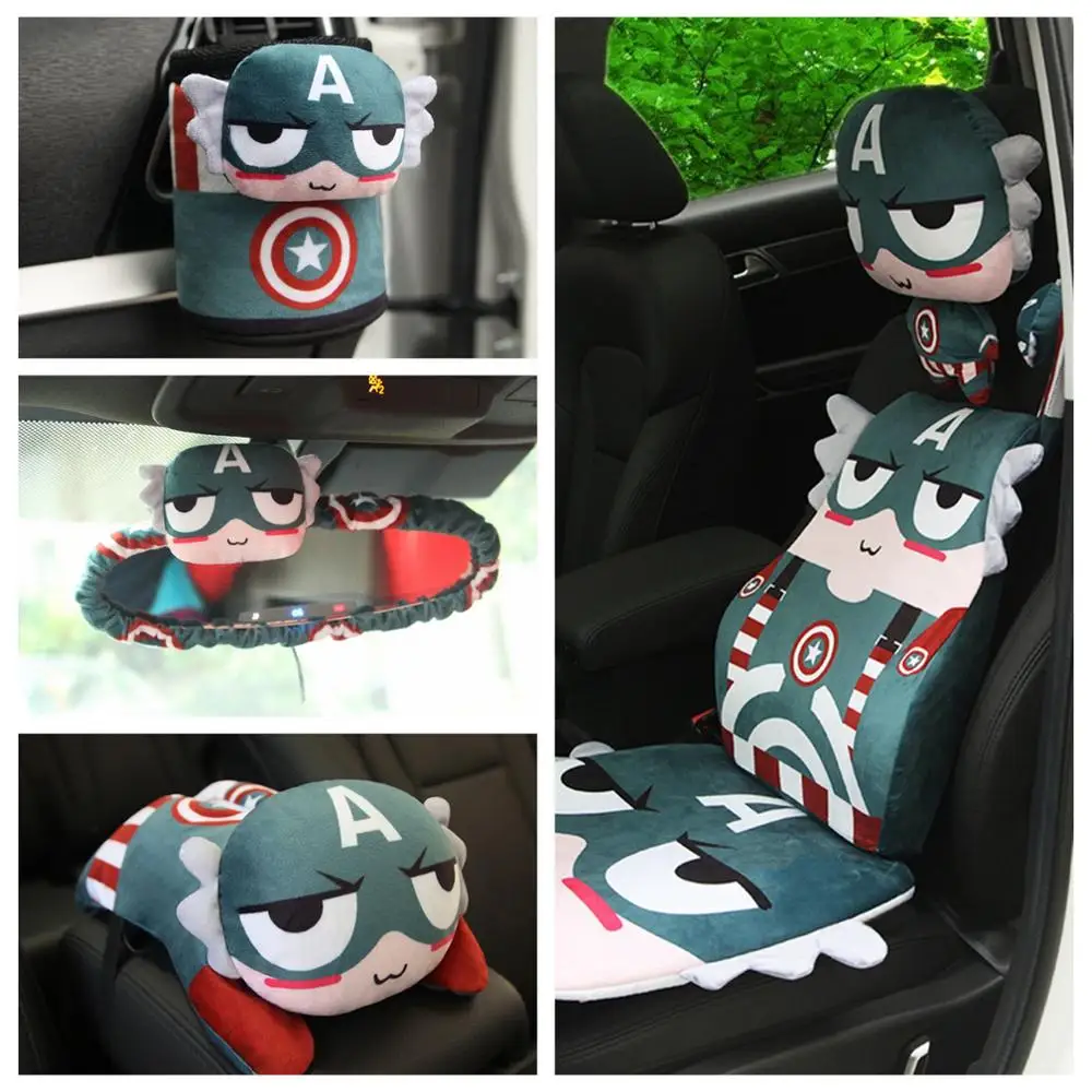 

1pc Captain America hero vehicle-mounted plush pillow safety belt cover rearview mirror cover paper towel tissue box stuffed toy