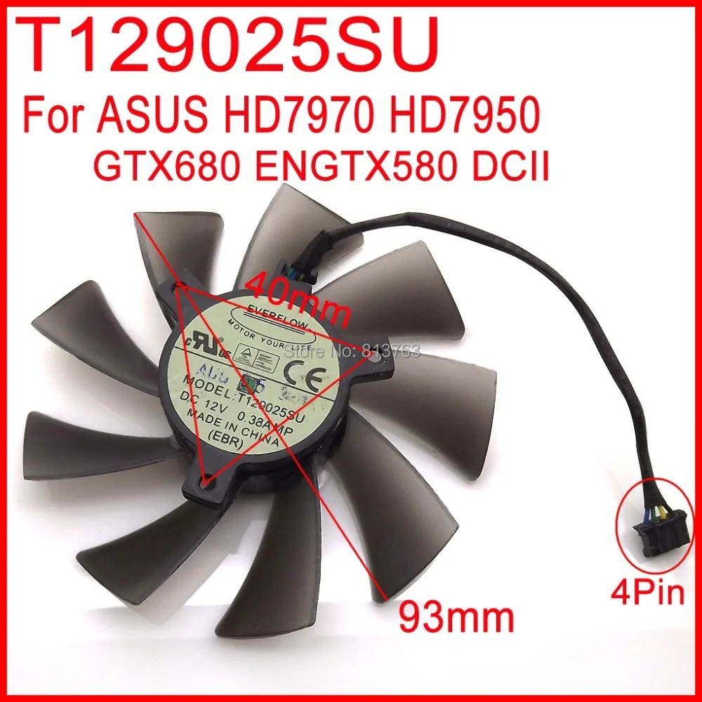Вентилятор охлаждения T129025SU 93 мм 0.38AMP VGA для ASUS HD7970 HD7950 GTX680 ENGTX580 DCII графическая