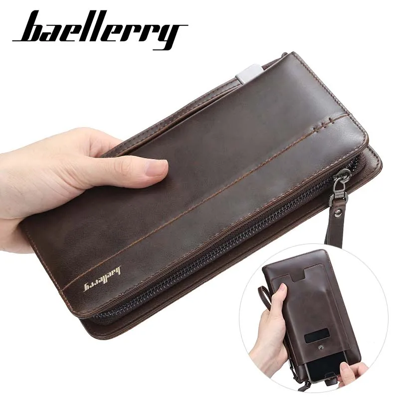 Baellerry Men Vintage Long Wallet Zipper Phone Pocket Purse PU Leather Male Money Pochette Clutch Bag Credit Card Holders