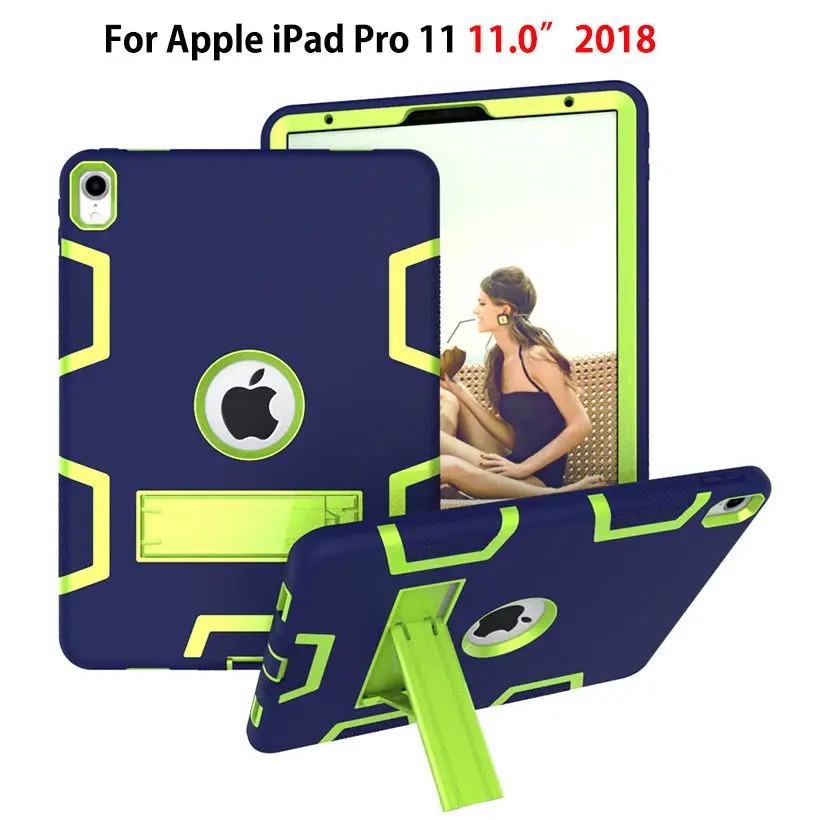 

Case For iPad Pro 11" (2018) Cover Funda For New iPad Pro 11 inch 2018 Kids Safe Shockproof Protect Silicone PC Shell kickstand