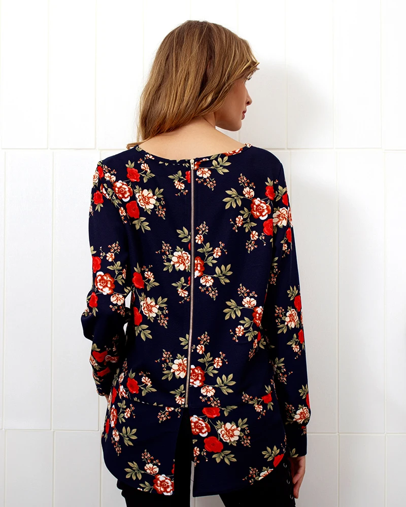 Back Zipper Shirts Women 2018 Loose White Top Femme Ladies Clothes Casual Floral Print Long Sleeve Elegant Blouse Vetements (8)