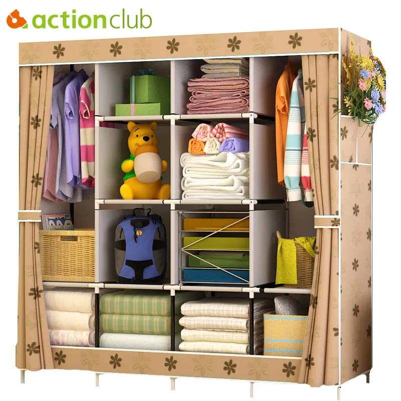 Actionclub متعددة الوظائف خزانة النسيج طي الملابس خزانة DIY الجمعية سهلة تثبيت التعزيز خزانة خزانة