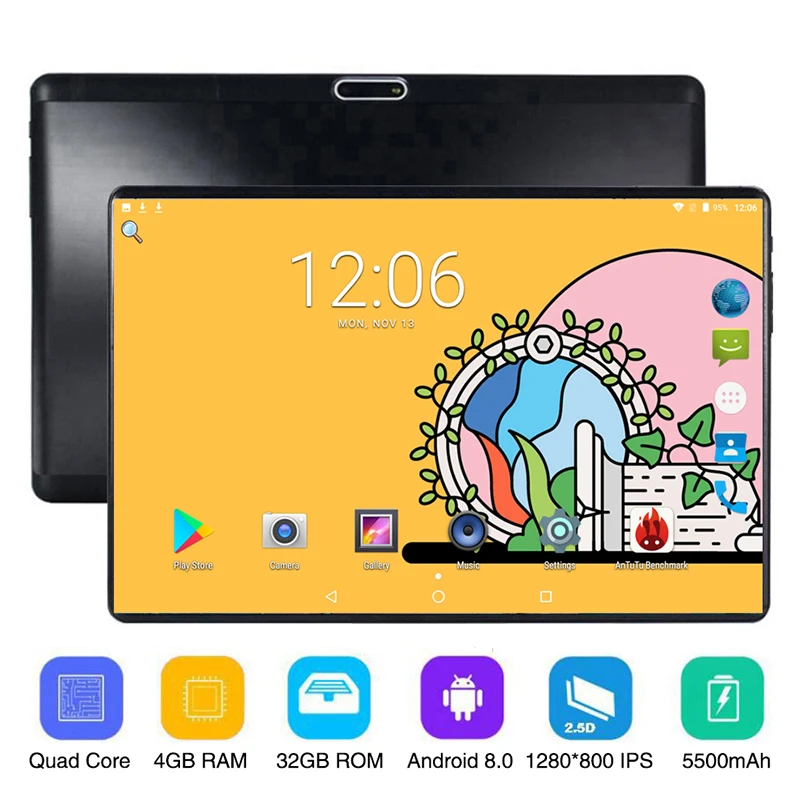 10 дюймовый Android 8 0 четырехъядерный планшетный ПК 4G 32G Встроенный 3G LTE 1280x800 IPS 2.5D G +