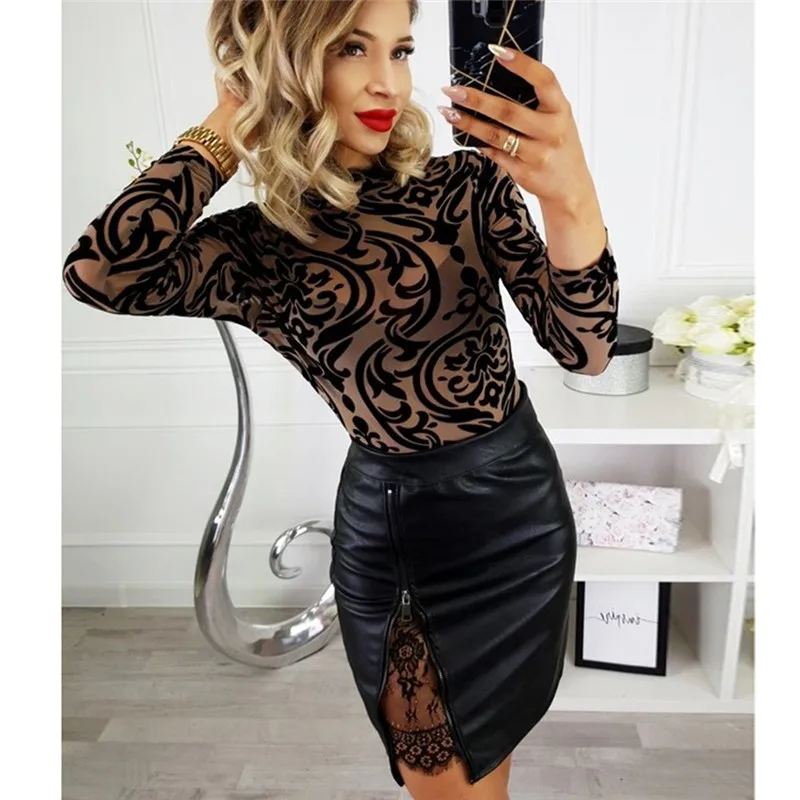 HITOM PRINCESS Women PU Leather Pencil Skirts Zipper Sexy High Waist Skirt Female Split Bodycon Short Mini Skirts Saias