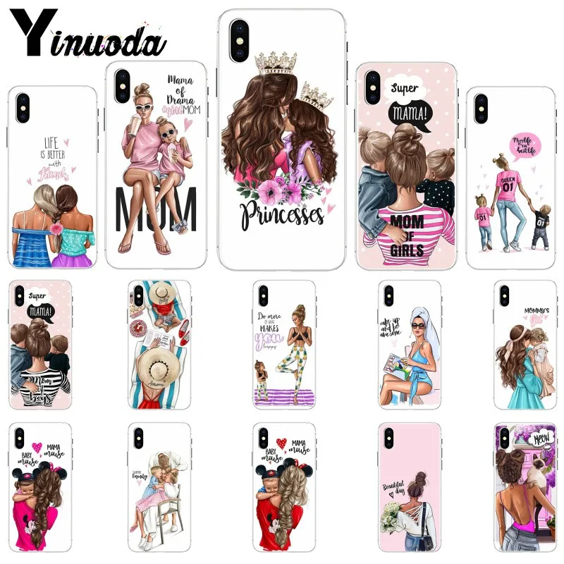 

Yinuoda Black Brown Hair Baby Mom Girl Queen Luxury Unique Design Phone Cover for Apple iPhone 8 7 6 6S Plus X XS MAX 5 5S SE XR