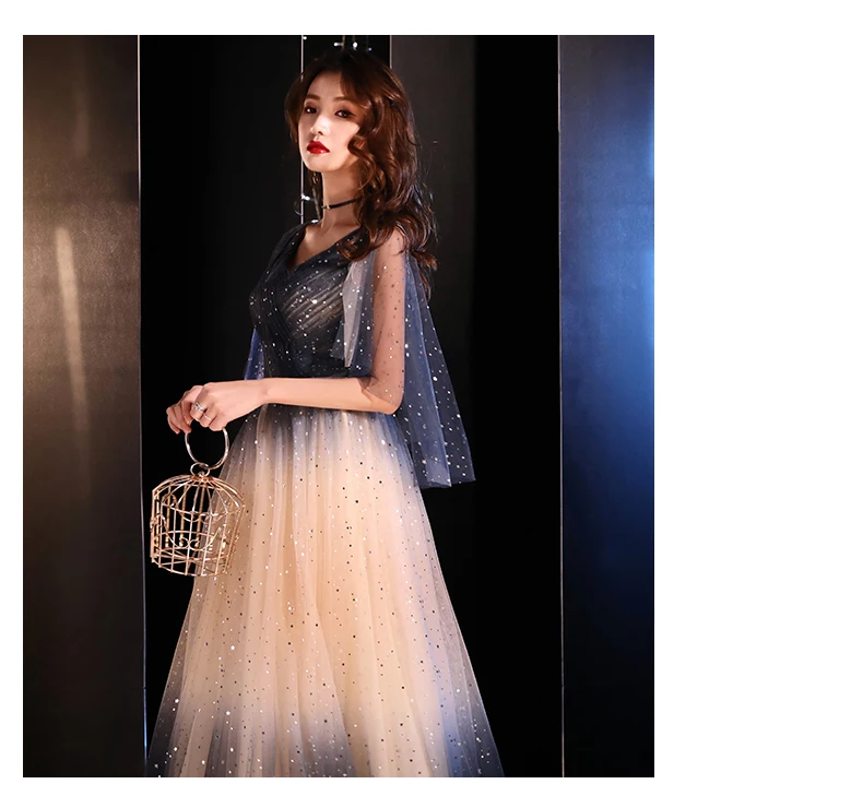 

Gradient Evening Dresses Elegant Sheer Off Shoulder Sleeveless Bodice Lace-Up Prom Dress Amazing Fluffy Tulle vestido de noiva